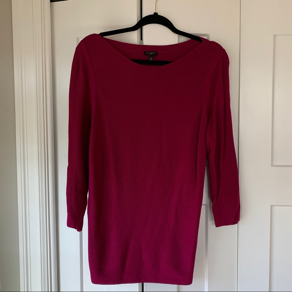 Talbots boat neck textured bright berry fuschia sweater